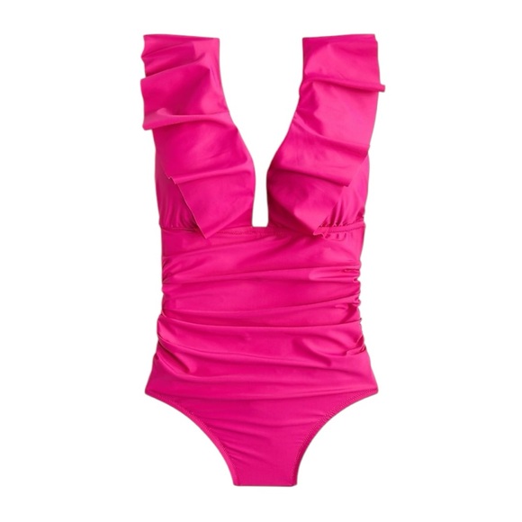 J. Crew Other - J CREW VIRAL BESTSELLER NEW Ruched Ruffle Hot Pink Barbie One Piece Swimsuit